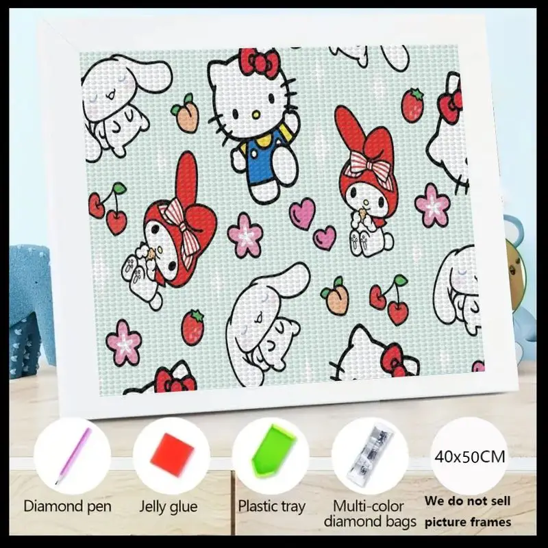 

1PC 5D DIY Diamond Painting Kit, Hello Kitty My Melody Cinnamoroll Sanrio Cartoon Full Drill Round Crystal Rhinestone Diamond Ar