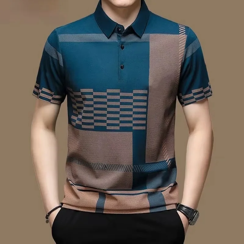 

3D Print Geometric Splicing Polo Shirt For Men Colorful Pattern T-Shirts Summer Street Casual Short Sleeve Loose Tops Lapel Tees