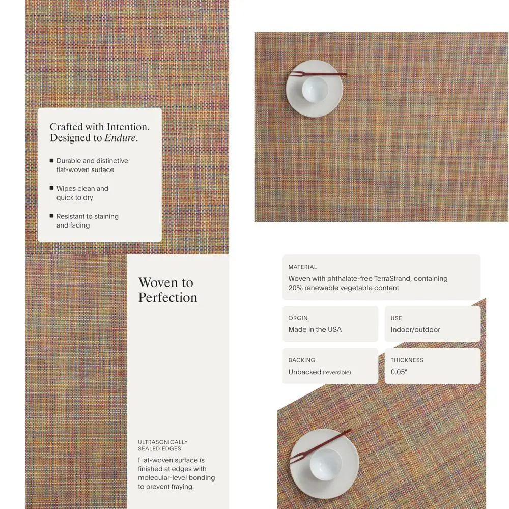 

Set of 4 Easy Care Basketweave Placemats - Durable Indoor/Outdoor Textiles - 19 x 14 Rectangle