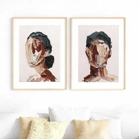Set of 2 Abstract Faceless Portrait Prints Black Woman Man Afro Art African American Wall Decor Ukrainian Artist Modern Artwork