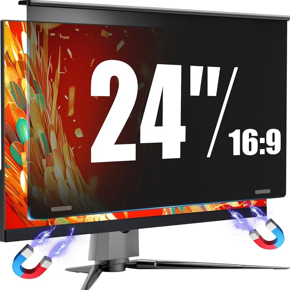 

Free ShippingMagnetic Monitor Privacy Screen for 24 Inch Flat Computer 16:9 Aspect Ratio, 24in Removable Anti Glare Filter, Blue
