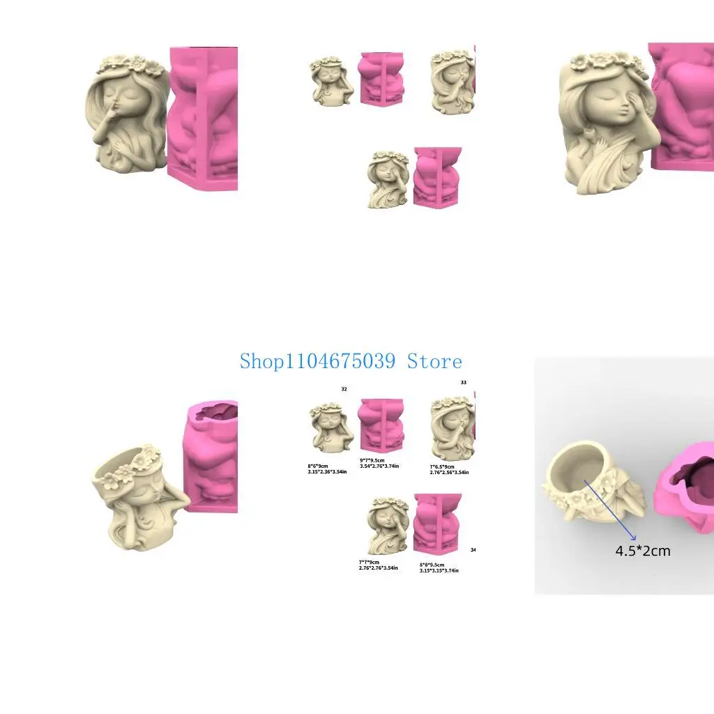 

5asd Girl Planter Silicone Mold For Resin Casting DIY Crafts Flexible Stylish Material Gardening Decoration