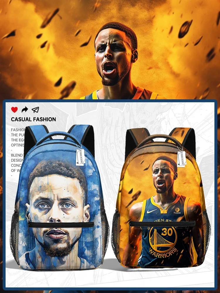 Mochila masculina Steph Curry Golden State Warriors, bolsa de ombro dupla, ande capacidade, ultra leve, bolsa escolar para ...