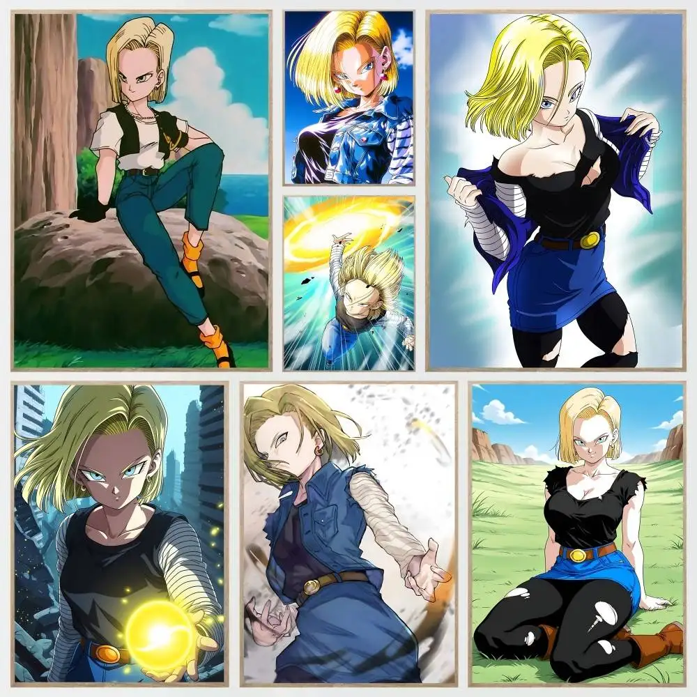 1PC Anime Dragon Ball Android 18 Posters Self Adhesive Waterproof Ideal For Living Room Bedroom Bar Decoration