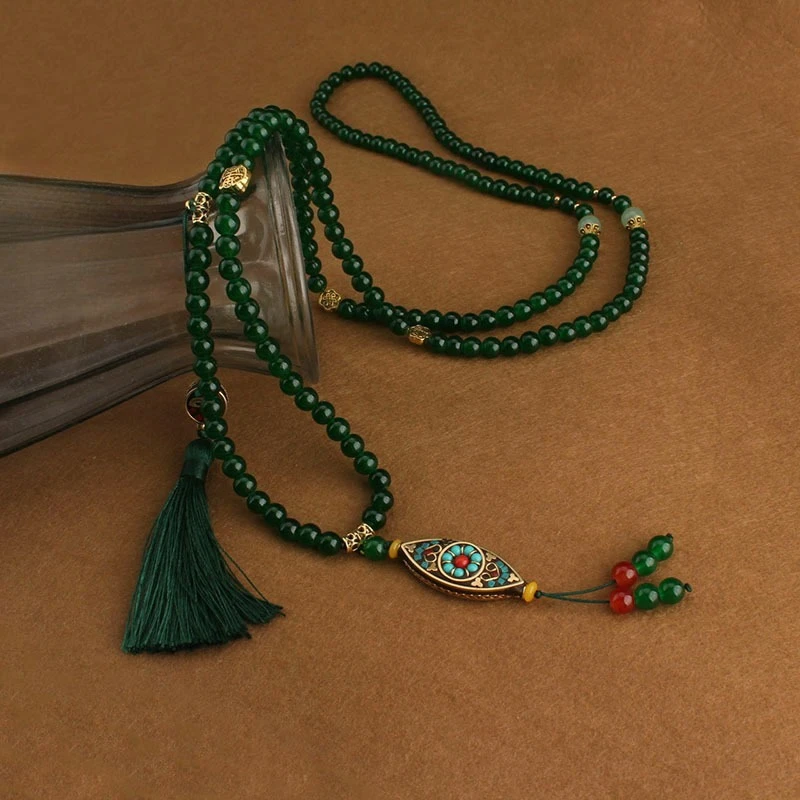 Geometrische Quaste Anhänger Kupfer Runde Perle Umhängetasche Kette Ethnischen Stil Frauen Mode Vielseitige Lange Halsketten Schmuck – Detail 1