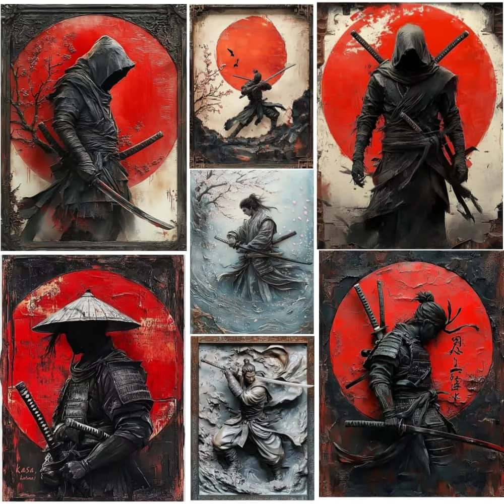 vintage metal japanese ninja samurai wall art plaque sign perfect  cafe man cave bar garden home room clubs garage decor knife