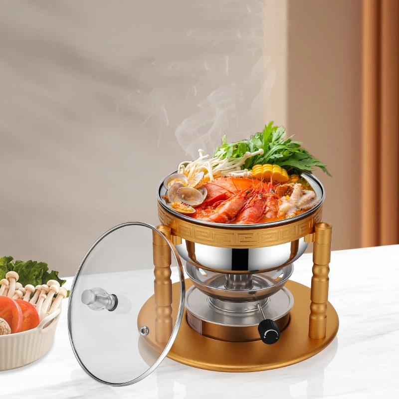 

LFGB Certification Portable Kitchen Mini Hotpot with Alcohol Stove 17.3cm Diameter Budae Jjigae Fire Adjustable Picnic Pot