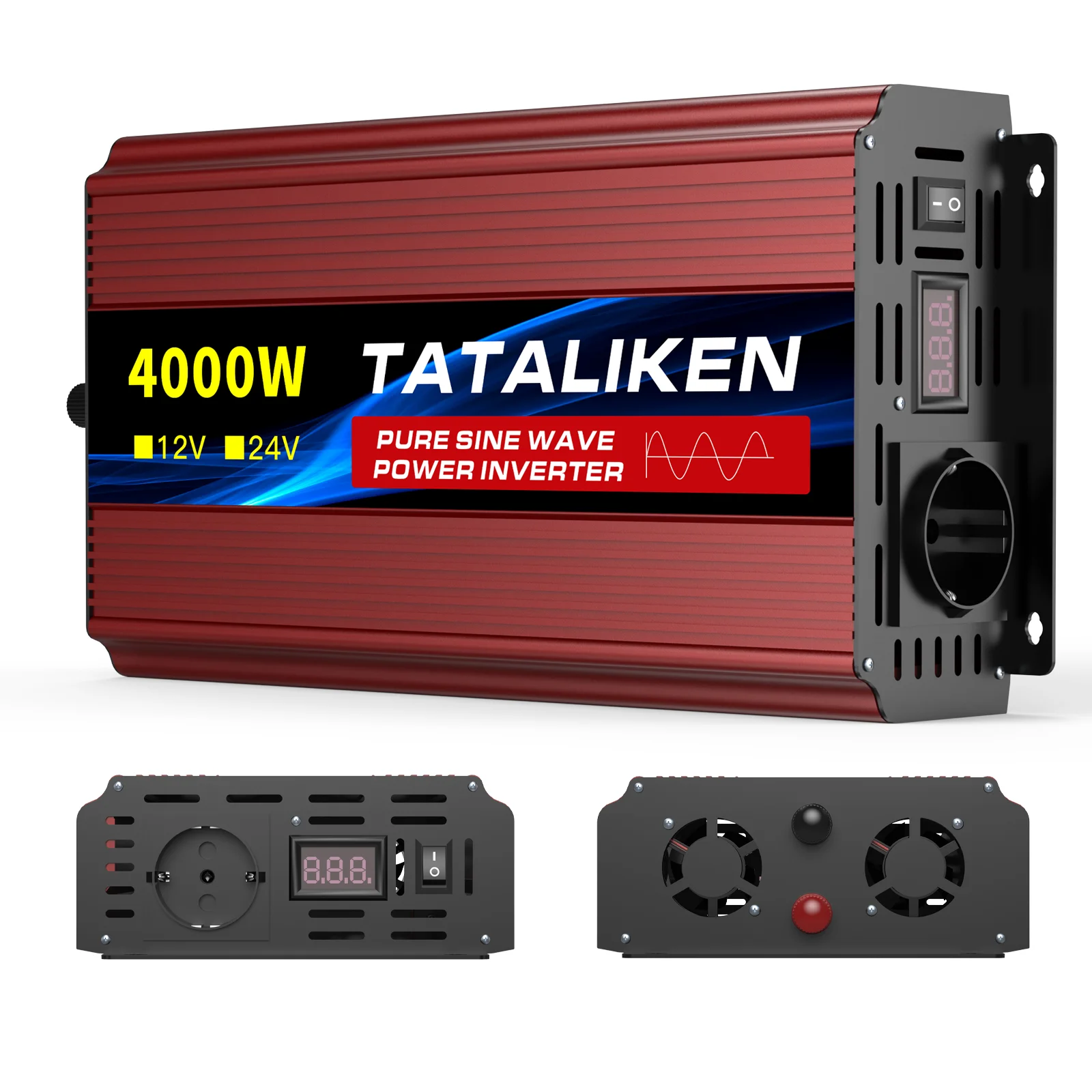 Reiner Sinus-Wechselrichter 4000W, DC 12V zu AC 220V 50Hz mit EU-Steckdose, Digitaler Display-Stromwandler für Auto-Solarsysteme
