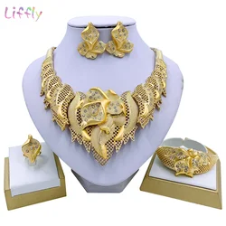 Nigeria Party Fashion Jewelry Sets Necklace Bracelet Earrings Ring All-match Jewelry Dubai Bridal Wedding Accessories