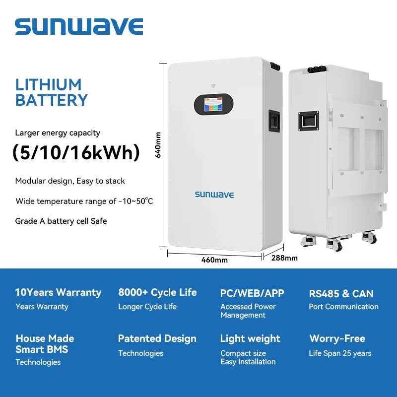 SUNWAVE Complete Hybrid Solar Solution 10kW 12kw 15kw 120V/240V Lifepo4 Lithium Battery Inverter & Panels For Home