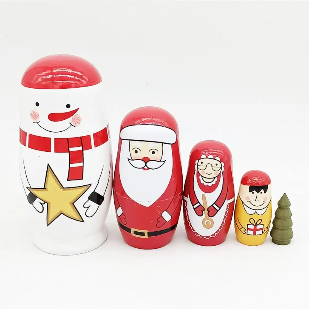 Matryoshka Russa Giapponese in Legno per Bambine, con Personaggi Animali (Pupazzo di Neve, Elefante, Mucca, Gatto) e Bambine, per Decorazione Domestica