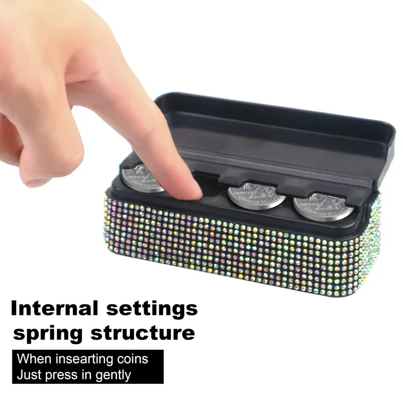 Rhinestone Diamond Car Coin Storage Box Home Dual Purpose Change Box Creative Organizer Coins Purse Euro Dispenser Holder Case