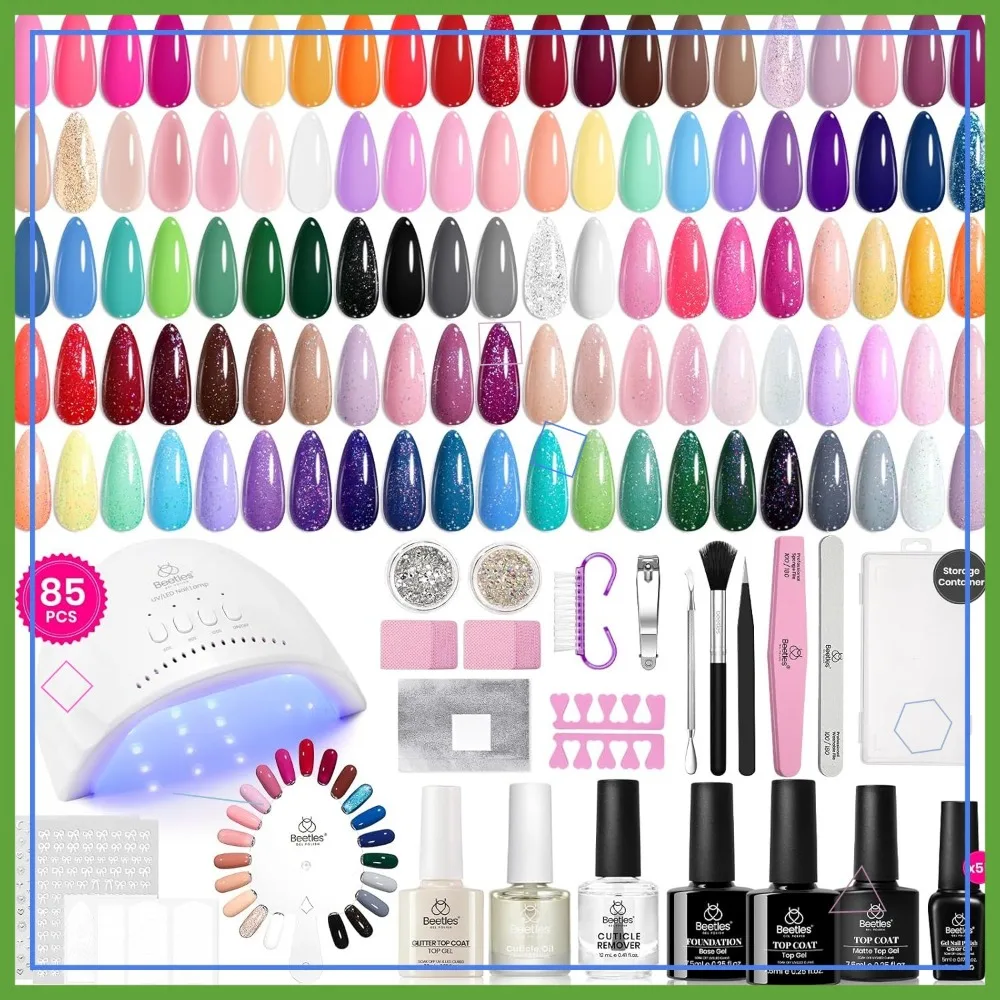 85個入りジェルネイルポリッシュキット（UVライト付き）、55色の季節限定セット（ダイヤモンドデコレーション＆マニキュアツール付き）女性用