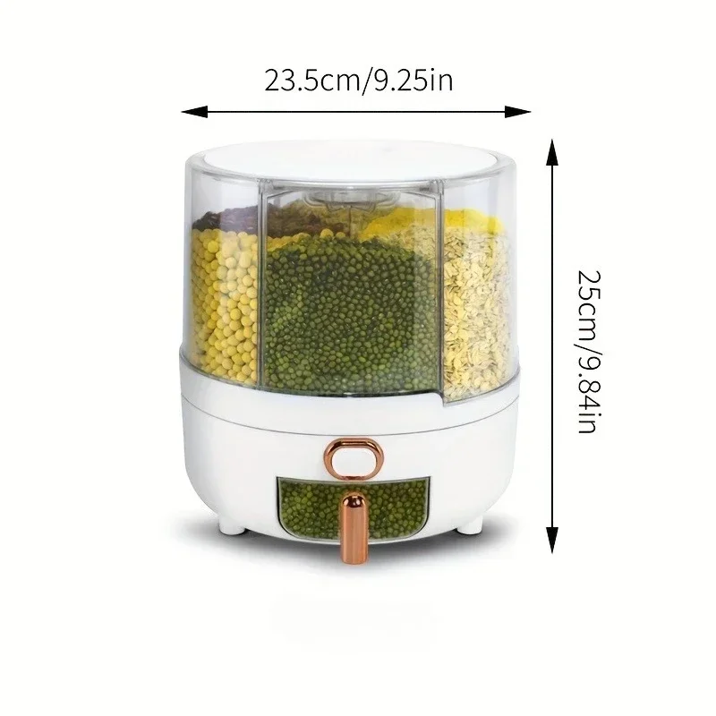 6 Compartment 360° Rotating Airtight Food Storage Container Moisture Proof Rice Cereal Dry Snack Box Kitchen Pantry Organizer