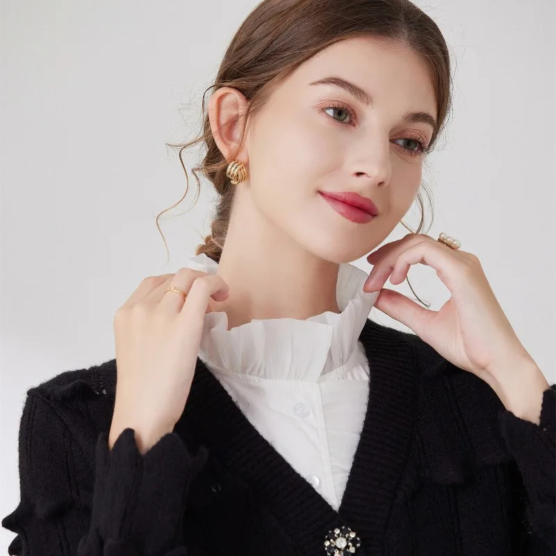 Damen Rüschen Fake Stehkragen Pullover Bottoming Shirt Falscher Kragen Herbst Abnehmbare Halbhemdblusenkrawatten