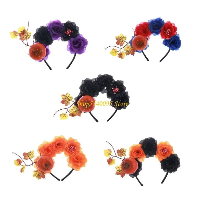 

DXAE Halloween Headband Flower Pumpkin Skull Headband Hair Hoop Halloween Decors