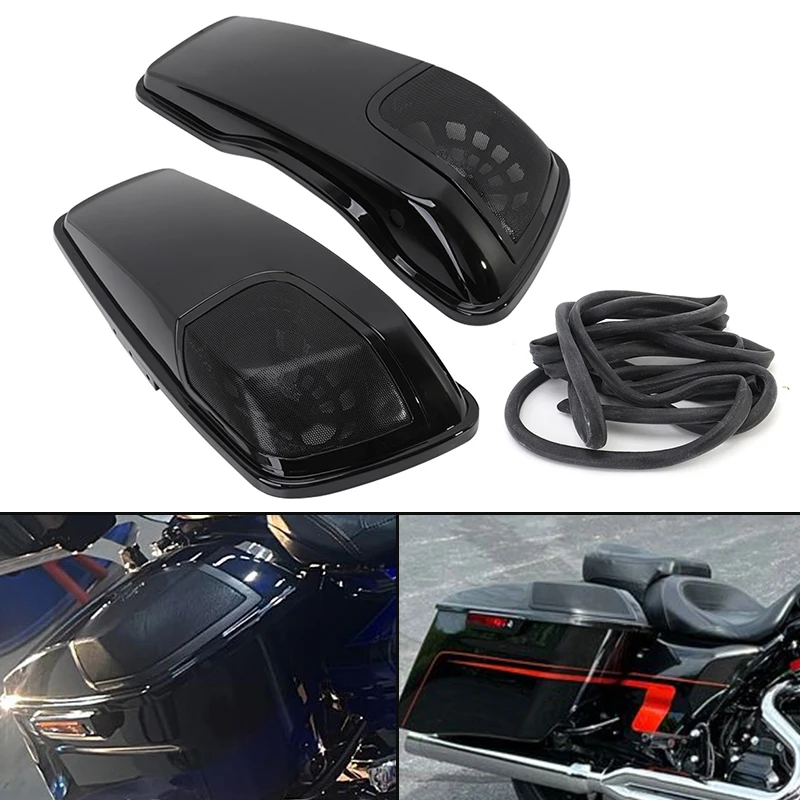 1 Pair Motorcycle Light Black Saddlebags Speaker Lids For Harley Street Road Glide Road King Ultra CVO Street Road Glide 2014-up