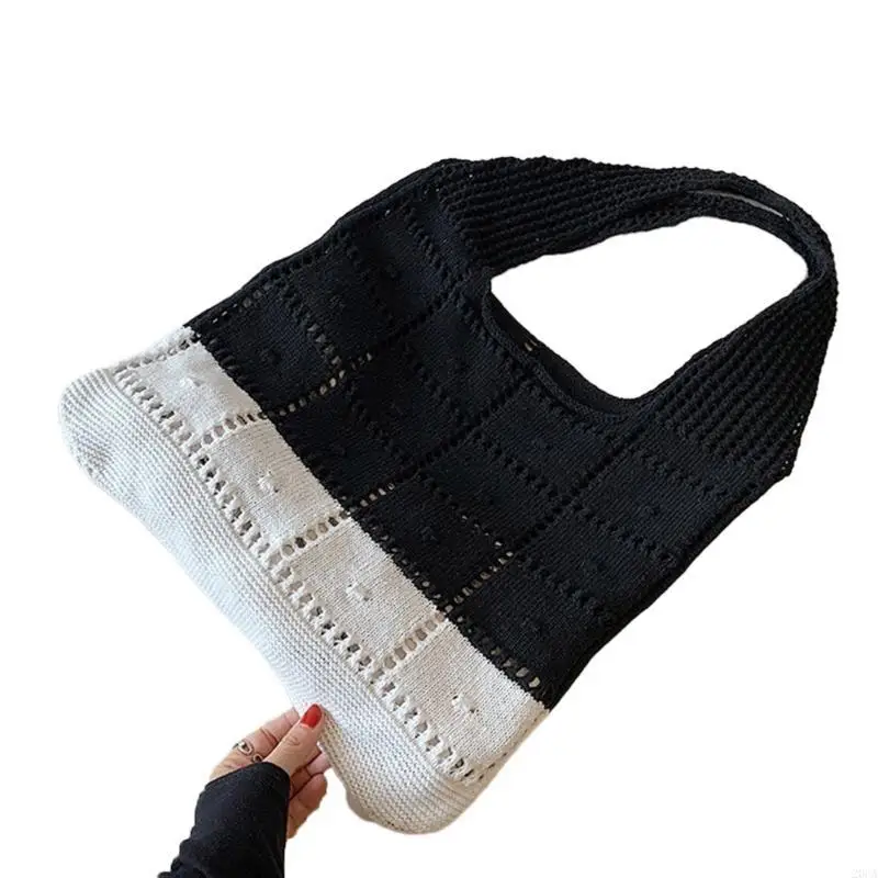 

Fashionable Knitted Tote Bag Elegant Hollow Shoulder Bag Handbag for Women Girls 20CA