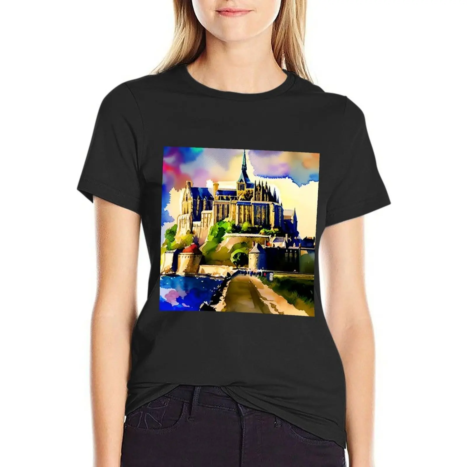 

Mont Saint Michel Abbey, France T-Shirt quick drying female aesthetic clothes funnys cropped t shirts for Women