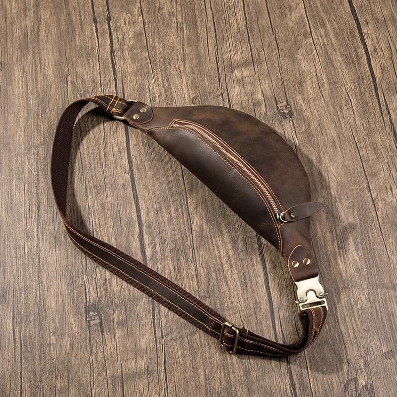 Crazy Horse Leather Waist Bag for Men Cowhide Waist Pack Fanny Belt Bags Male Travel Crossbody Chest Bag Small Phone Pouch