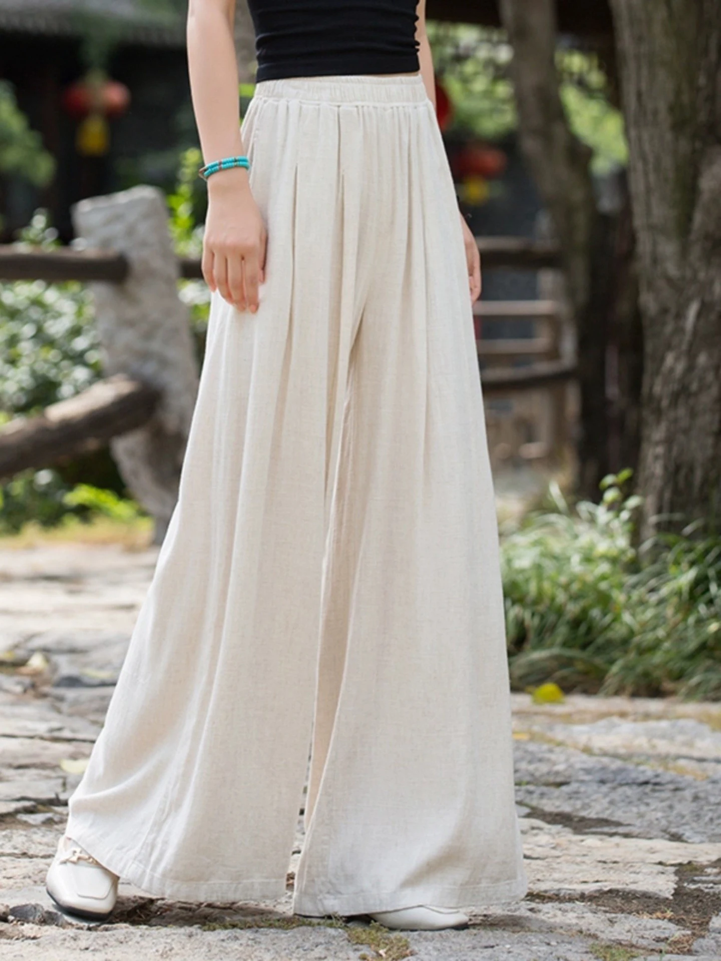 Cotton Linen Wide Leg Pants Women's New 2026 Autumn Natural Drapey Versatile Long High Waist Slimming Leg Lengthening Skirt P...