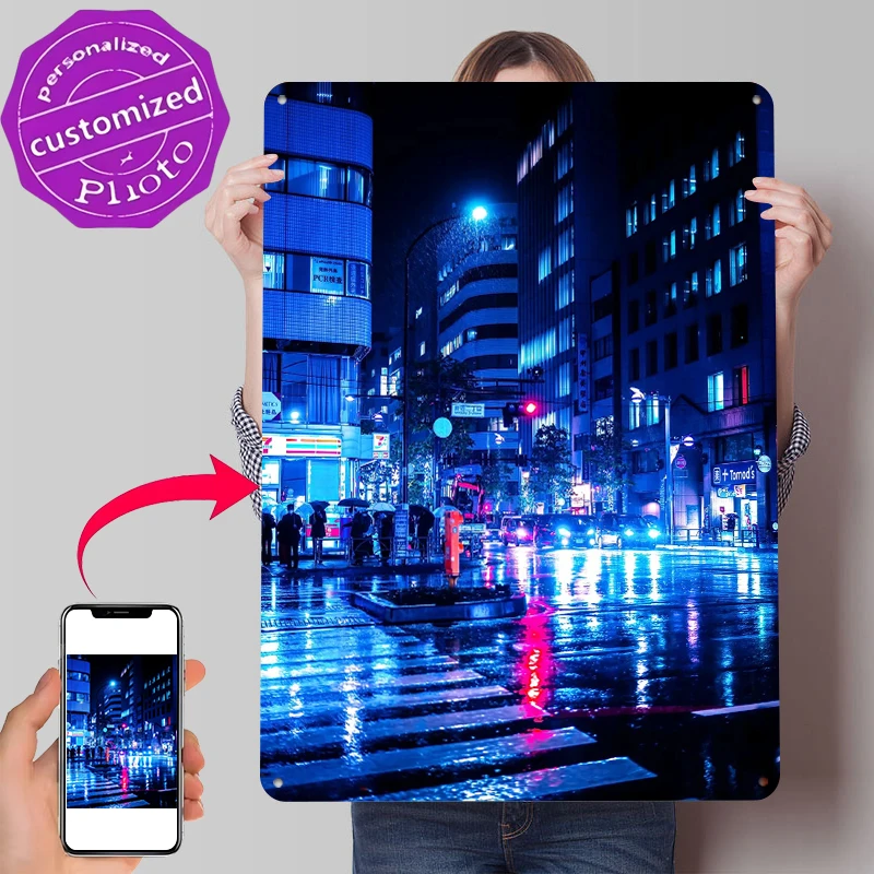 Retro Gaming At - Neon Cityscape At Night Tin Poster