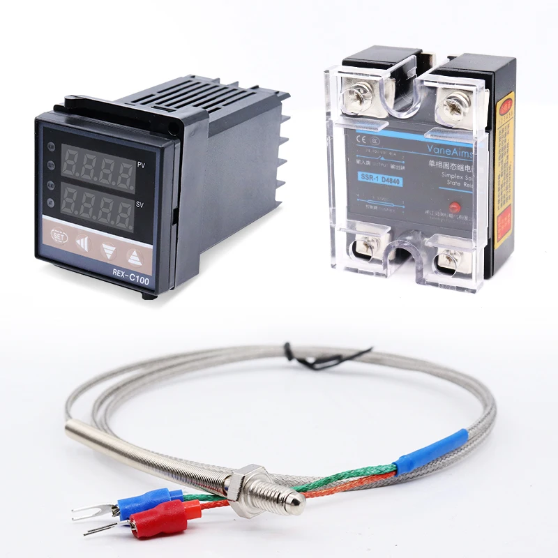 

REX-C100 Digital PID Temperature Controller REX C100 thermostat 0-400℃+ 40DA SSR Relay+ K Type Screw Temp Probe Thermocouple 1m