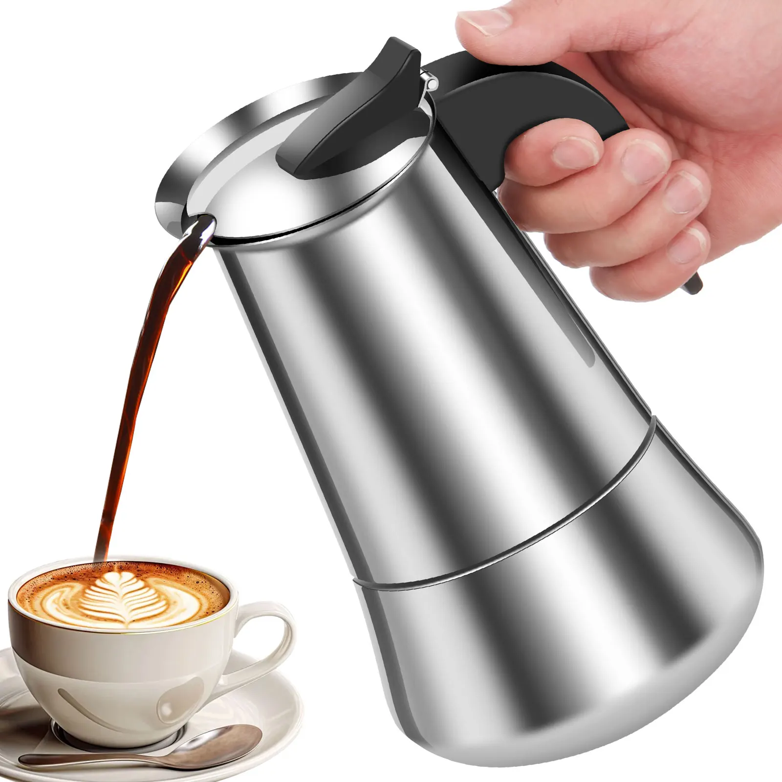 Stovetop Espresso Maker Versatile Stainless Steel Moka Pot Coffee Makers Time Saving Classic Induction Cookers for Home Using