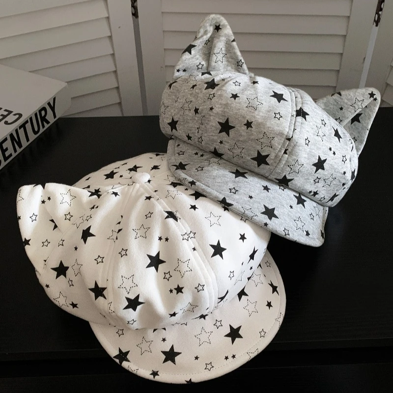 Frühlings- und Herbst-Sternen-Jacquard-Katzenohren-Achteckige Newsboy-Mütze für Damen, Koreanische Süße und Niedliche Baskenmütze, Weiche Krempe, Malermütze für Große Köpfe – Detail 4