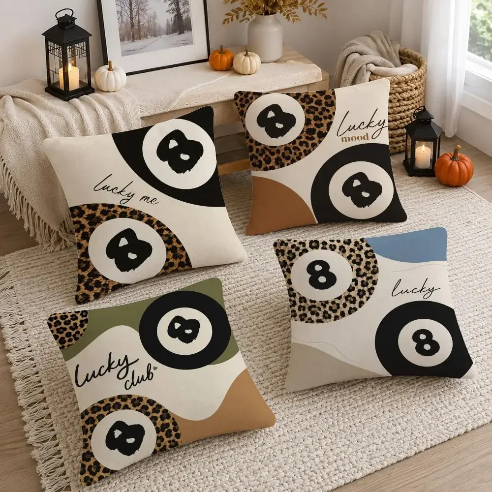 Pattern Lucky 8 ball & leopard print Cushion Cover Soft Fluffy Short Plush  Pillow Case Home Decor