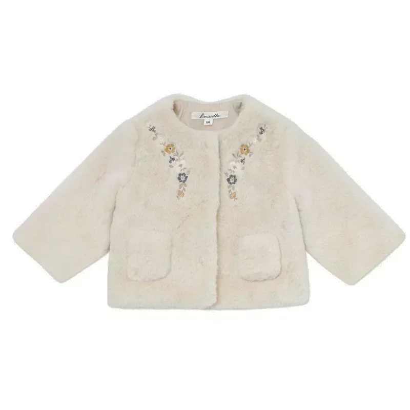 In Stock! LOU Kids Jacket 2024 AW New Girls Printed Floral Cotton Round Neck Cotton-padded Coats Kids Cardigan Sweater