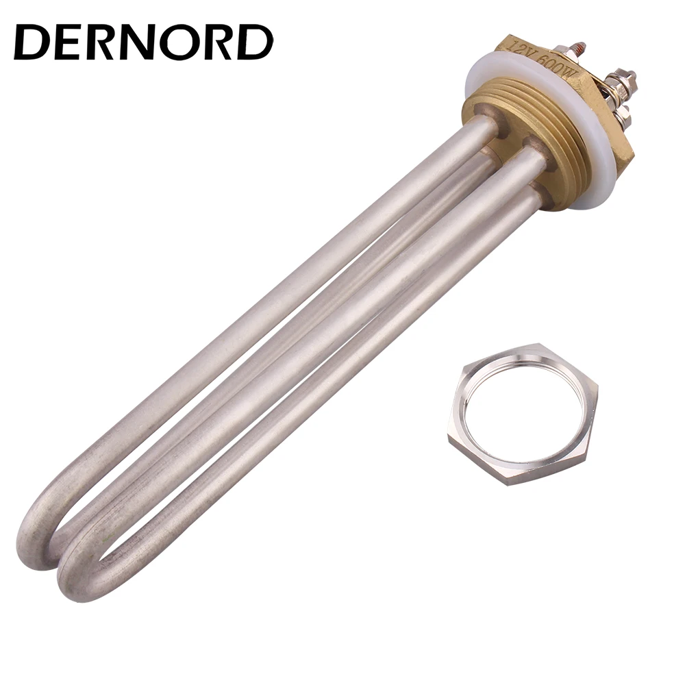 DERNORD 300w 600w 900w 1500w DC Tubular Electric Heater Water DN32 Brass Thread Solar Immersion Heating Element 12v 24v 48v