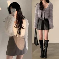 Cardigan Women Solid color Sexy Mink velvet Loose fitting Knitted Women's top Sweater cardigan Autumn and winter Women's sweater