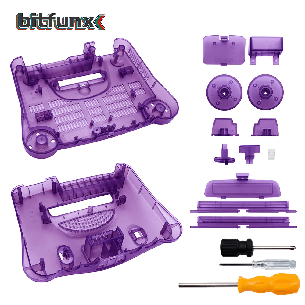 Bitfunx حافظة ألعاب أرجوانية شفافة لـ N64 ريترو لعبة فيديو استبدال الإسكان شل حافظة شفافة لوحدة التحكم نينتندو N64