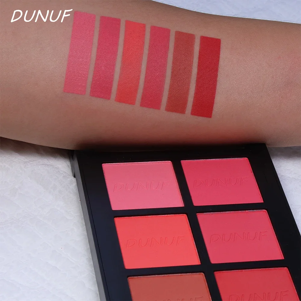 Paleta de colorete en polvo de flujo de aire de larga duración, 6 colores, resaltador brillante mate, bronceador, alto pigmento, juego de maquillaje de contorno resistente al agua