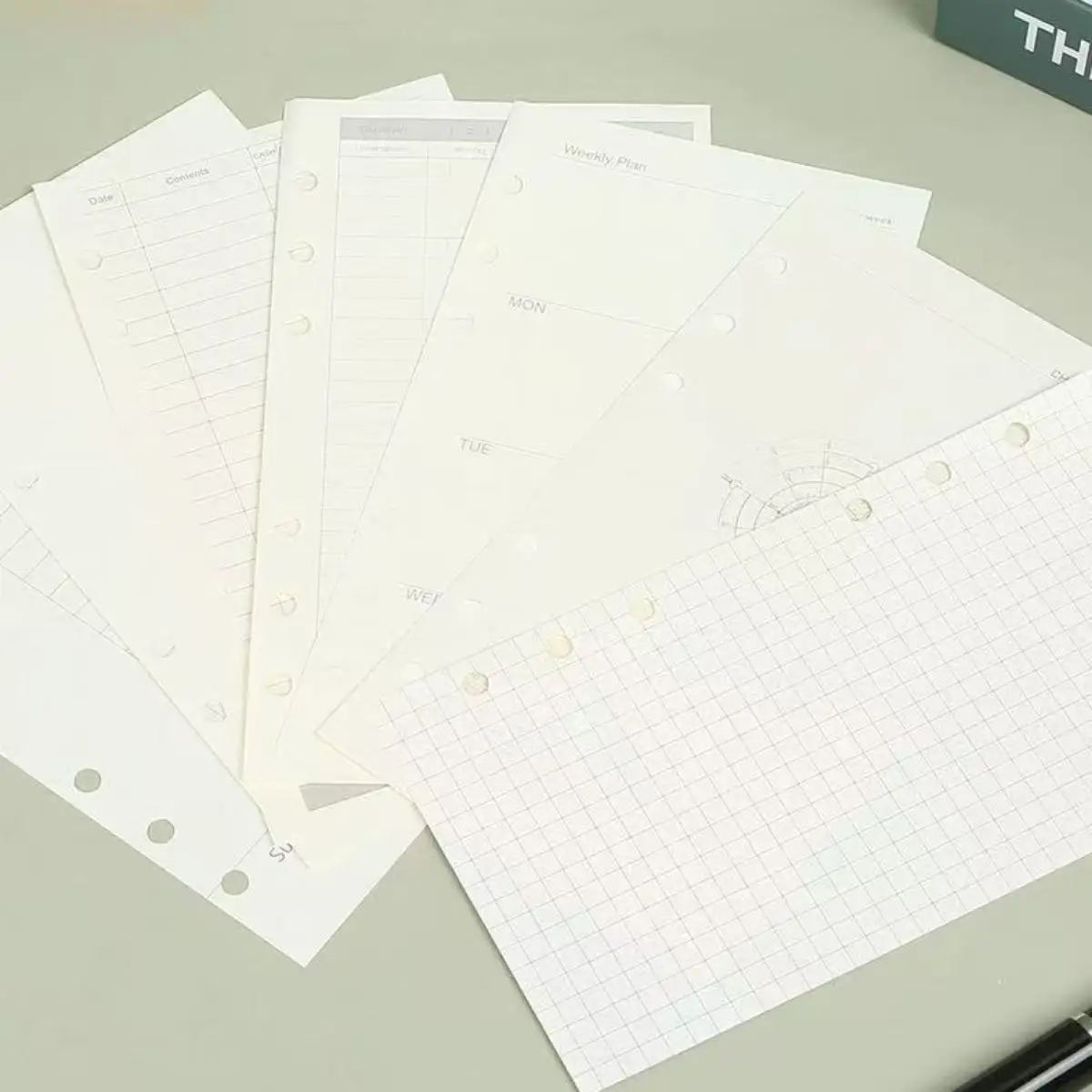 45 Hojas A5 A6 A7, Recambio de Hojas Sueltas para Cuaderno, Hojas Interiores para Encuadernador de Espiral, Hojas Rayadas, en Blanco, Cuadrícula, Papel para Manualidades, Papelería