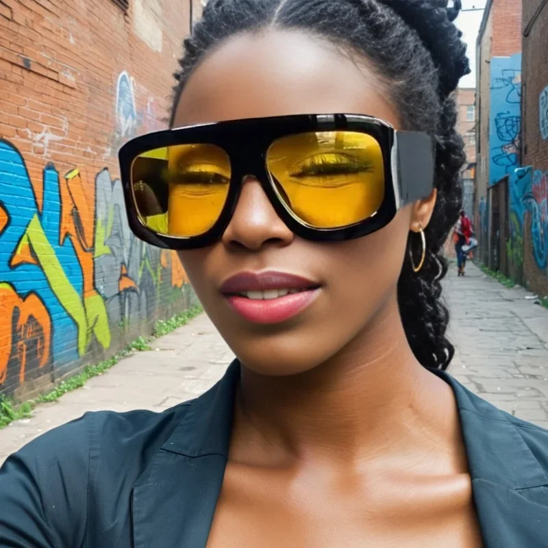 Vintage Exaggerated Square Sunglasses Rectangle Unisex Female Male Eyewear Fashionable Sun Glasses