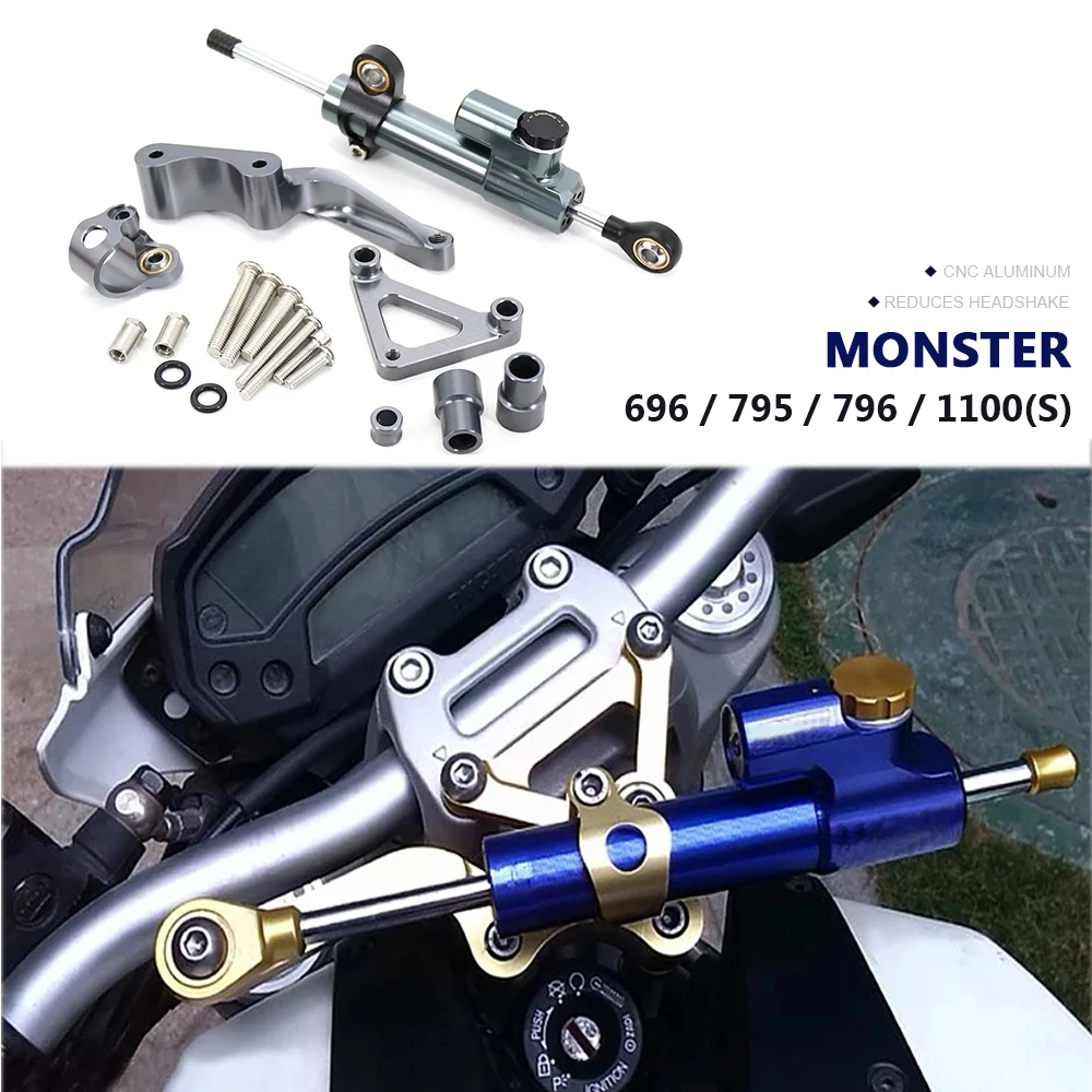 

For Ducati Monster 696 795 796 1100 s 2008- Motorcycle Steering Damper Stabilizer Kit CNC Aluminum Damper Mount Bracket Support