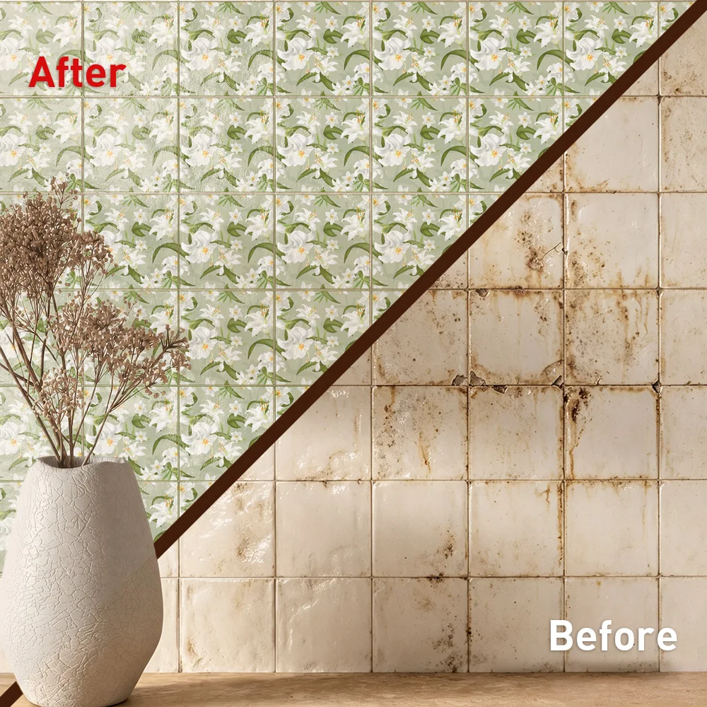 Lily of the Valley Tile Stickers Waterproof Peel and Stick Self Adhesive Oil Proof Backsplash Decals Wallpaper for Kitchen Bath