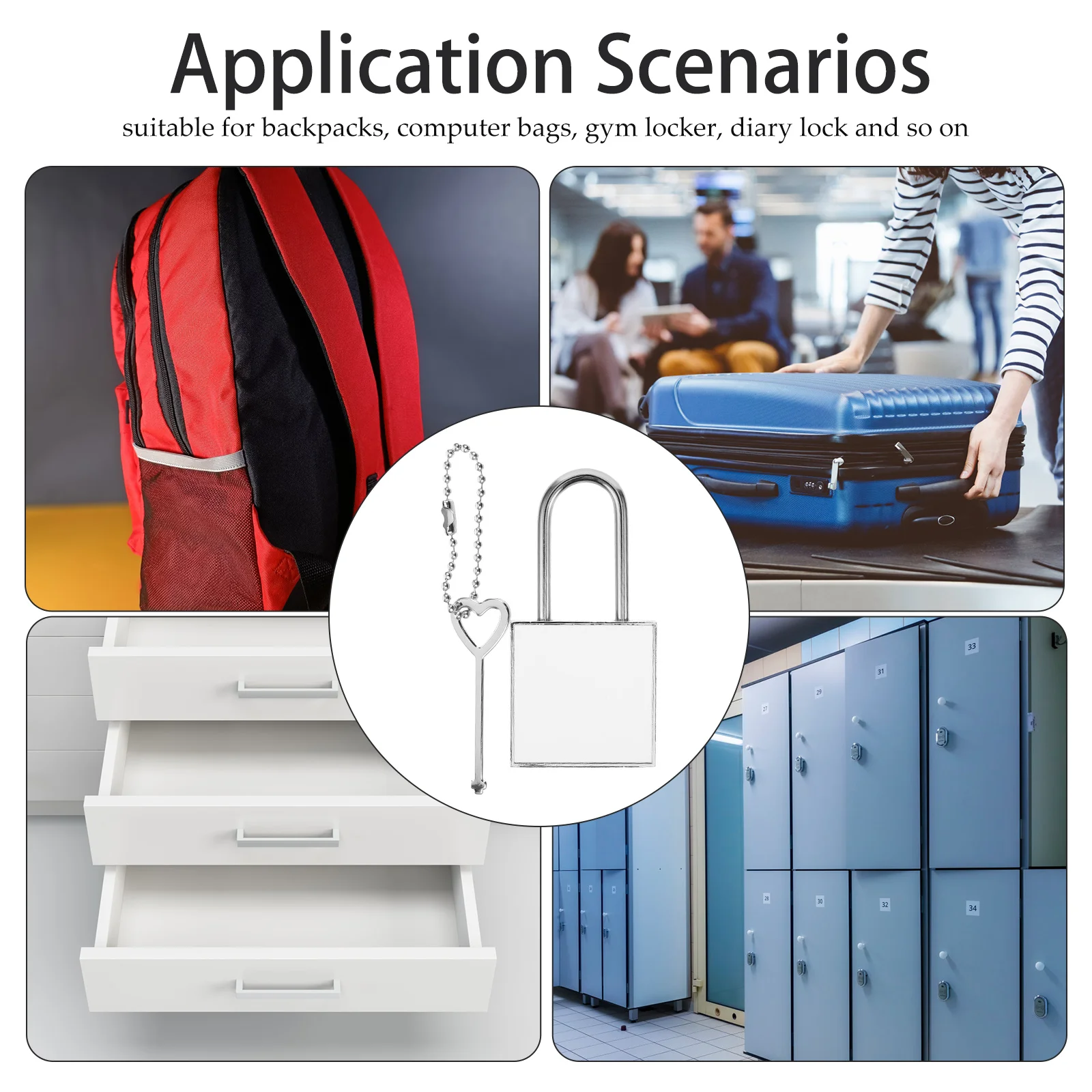 

1Set Heat Transfer Padlock Metal Small Lock DIY Replacement Key Luggage Locker Diary Safety Lock Pad Locks Small Padlock