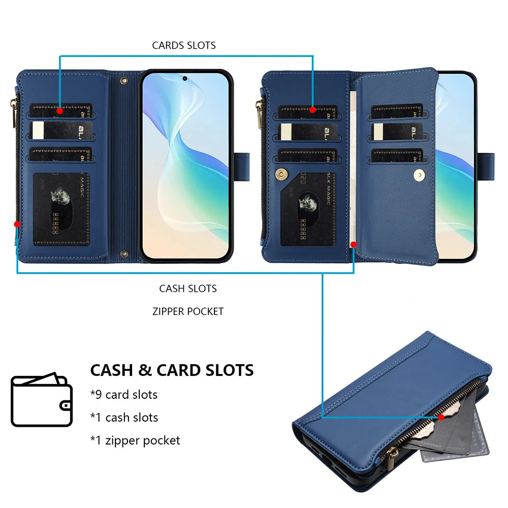 

Zipper Doka Multi-Card Slots Case For Tecno Spark Go 1 1S 30C 30 Pro 20C 20 Pro Plus Camon 40 Pro 30 30S Wallet Flip Phone Cover