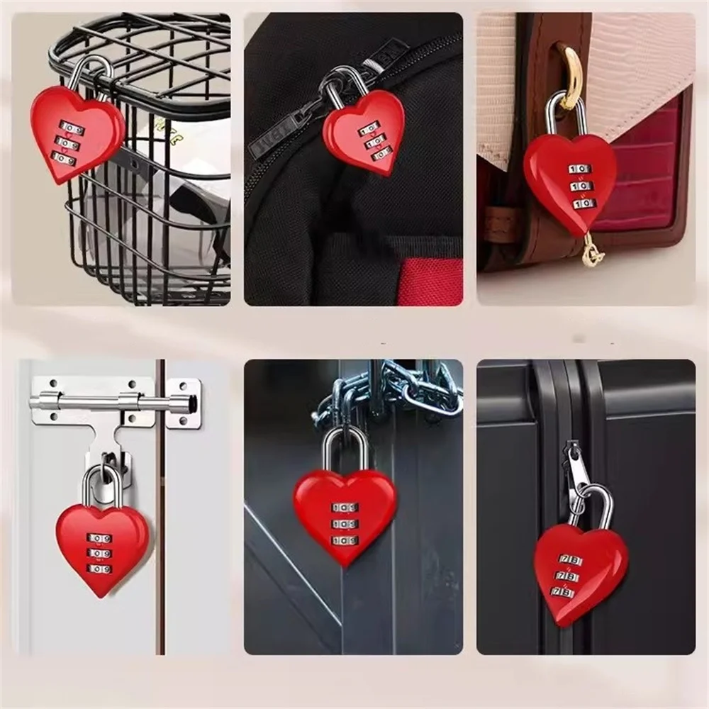 Heart Shaped 3 Digit Password Lock Mini Combination Padlock For Couple Wedding Party Favor Travel Accessory Anniversary Gift