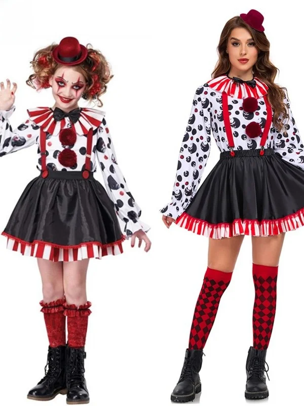 

Костюм забавного клоуна на Хэллоуин для детей и взрослых, семейный комплект, для театральных постановок, из полиэфирного волокна, для сценических выступлений