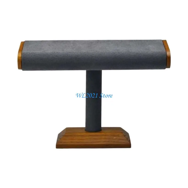 G5GC خشب الجوز فو الجلد المدبوغ أنبوب مسطح إغلاق مجوهرات الإكسسوارات المنظم عرض موقف لمعرض متجر المنزل