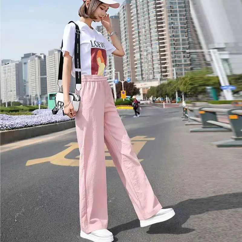 여성용 2024 벨 하의 스포츠 슬랙스, 슬리밍 스트레이트 레그 플로어 슬랙스, S ~ 3XL, 여름 신상