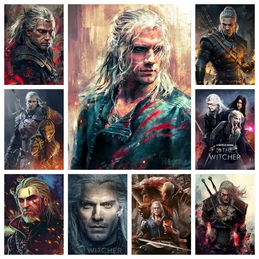 Kits de pintura de diamante Geralt Of Rivia Dark Art, taladros completos, bricolaje, 5d, Witcher Henry Cavill, mosaico, decoración de habitación, regalo sin marco, 1 Uds.
