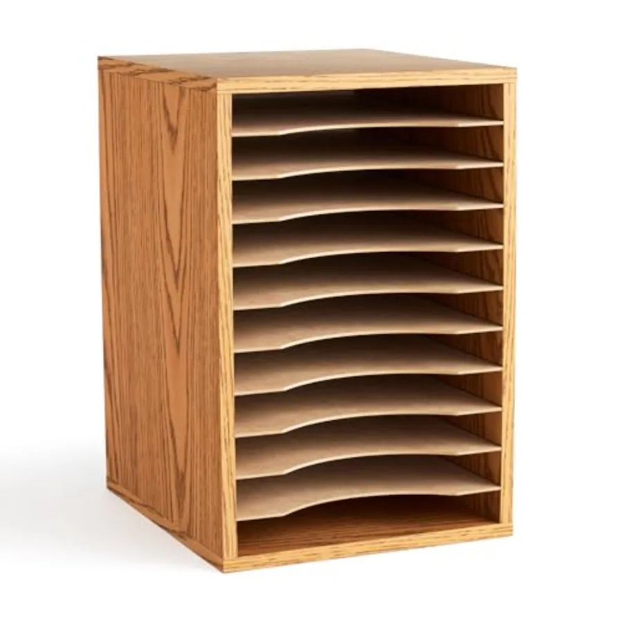 

Вертикальный настольный органайзер для бумаг из дерева для дома, офиса и учебных классов, 11 регулируемых отделений формата Letter-Size