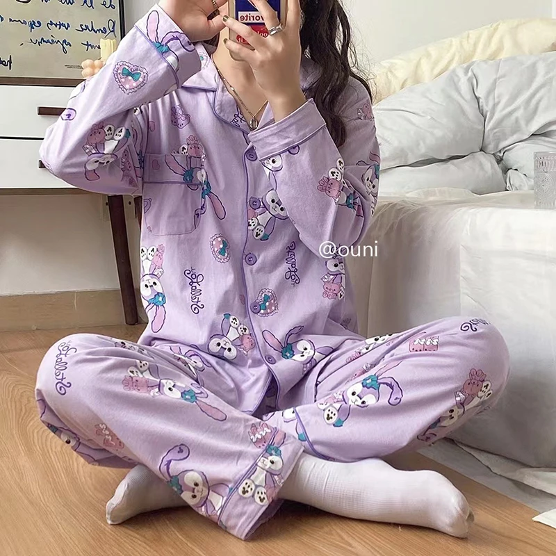 Disney Mickey Mouse Pajama Set Long Sleeves Trousers Cartoon Sleepwear Cardigan Shirt Cartoon Sweet Autumn Casual Home Clothes