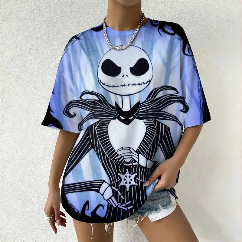جديد المرأة ديزني الكابوس قبل عيد الميلاد جاك Skellington تي شيرت مطبوع الصيف موضة الشارع الشهير رداء علوي غير رسمي Y2k #1
