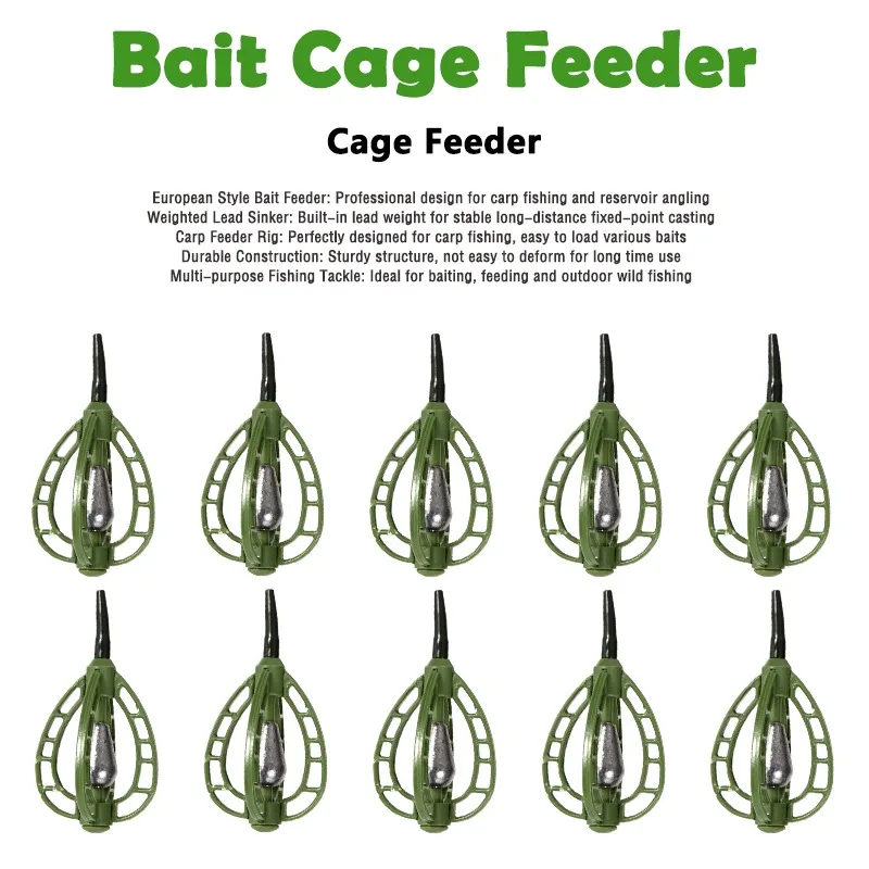 

10Pcs European Method Feeder Set Heavy Weighted Bait Cage Carp Fishing ABS Durable Inline Lead Feeder Fishing Tackle